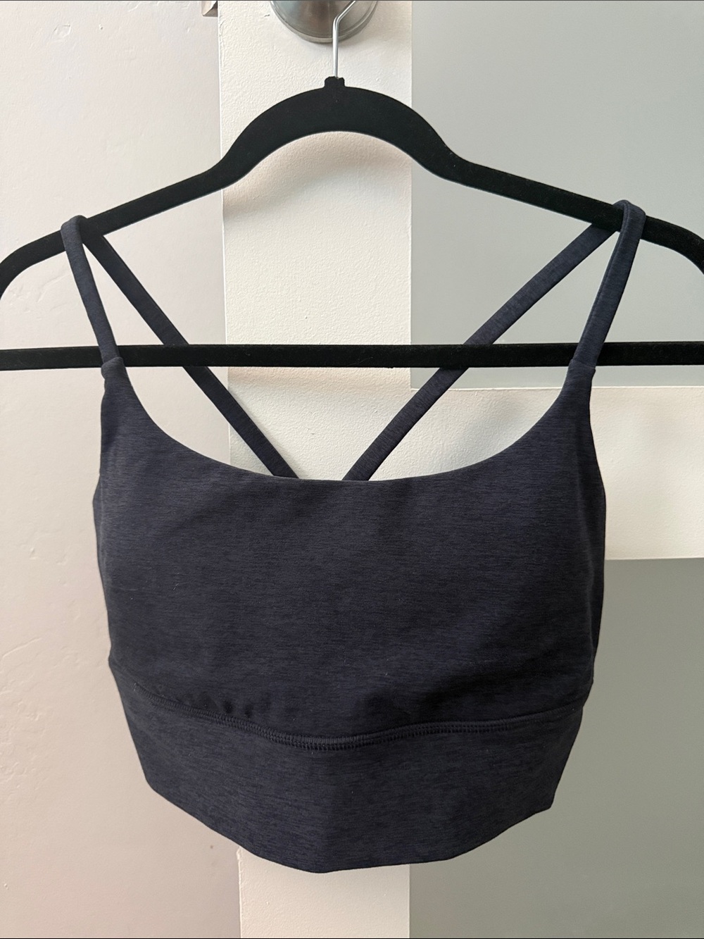 Vuori Heathered Navy Sports Bra